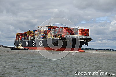 Container ship flows from Felixstowe UK Editorial Stock Photo